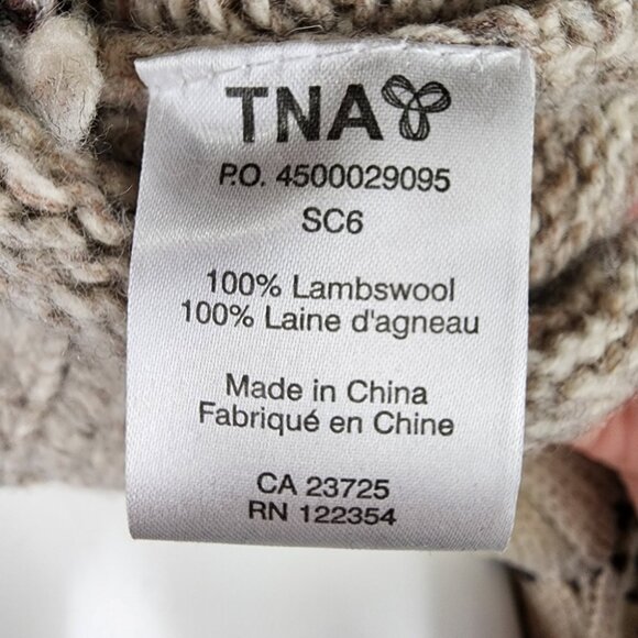 Aritzia TNA Sea to Sky Lambswool Zip Front Cardigan Logo Brown Cream Size Medium - Picture 3 of 16